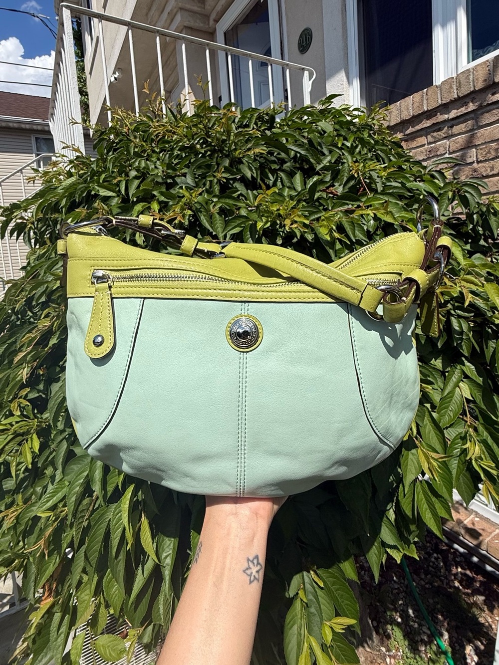 Coach Laura Hobo Bag Y2K Vintage Leather Colorblock Mint Chartreuse Lime Bag - Picture 2 of 9